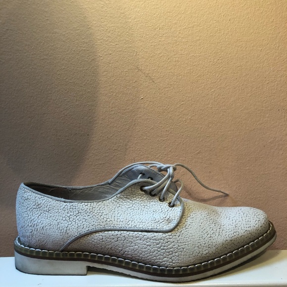 MIISTA Pebbled White Grey Leather Almond Toe Oxford Loafer London Brogues - Picture 6 of 7